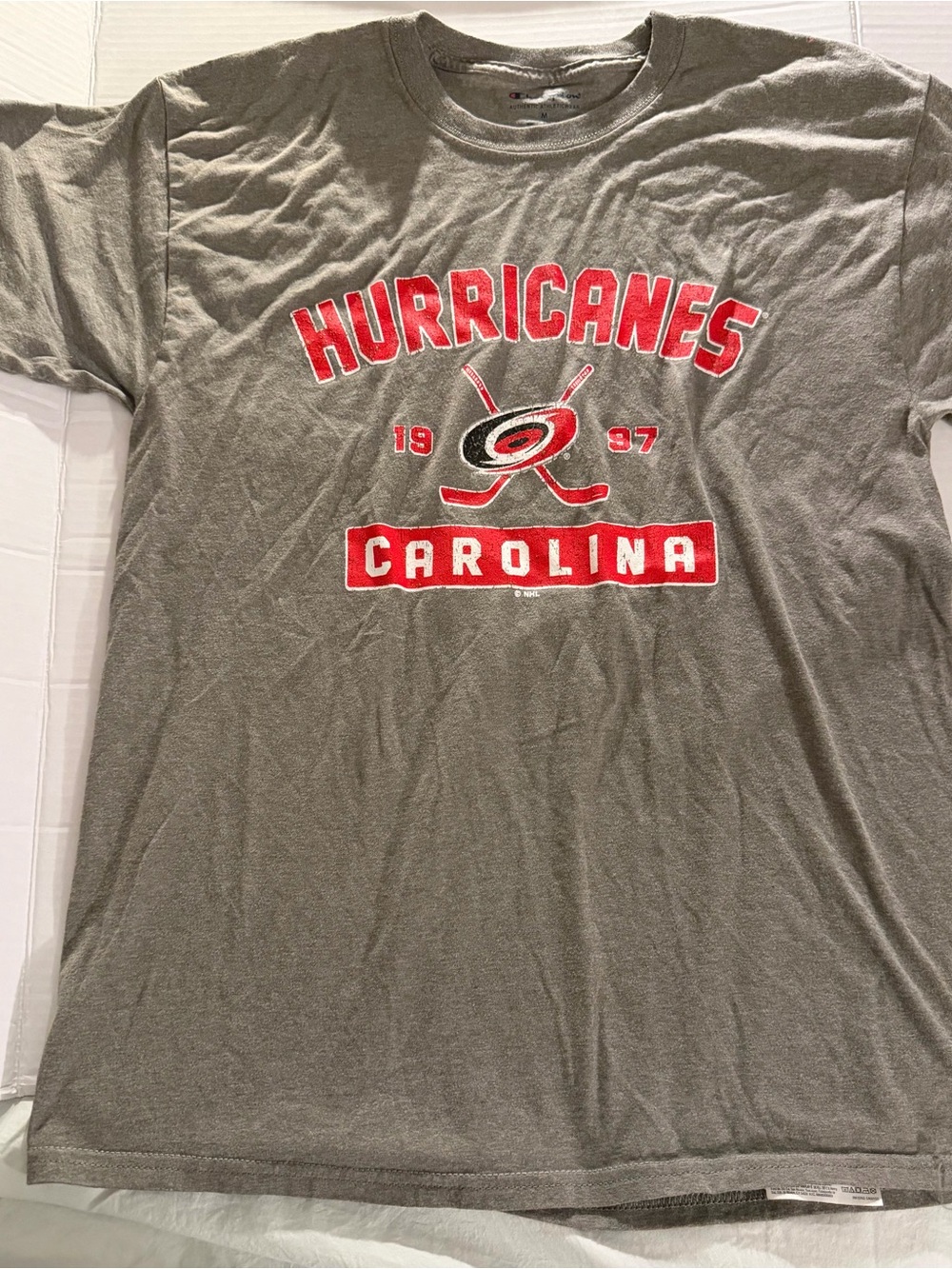 #251 Champion Gray Carolina Hurricanes Graphic Tee with Red Accents